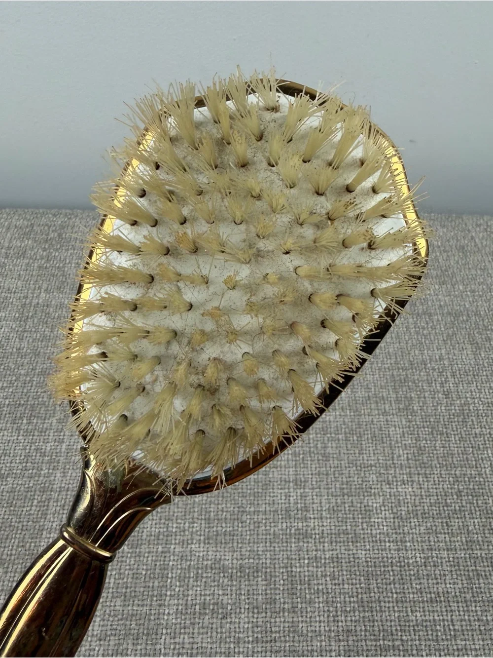 Vintage Vanity Hairbrush Gold Floral Design Cottagecore Patina Art Nouveau